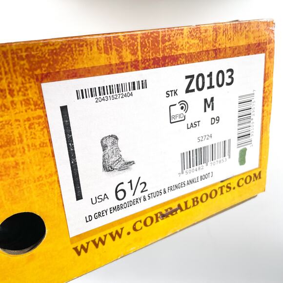 Corral‎ Embroidery Studded Fringe Boots Grey Leather Ankle Western Sz 6.5 Z0103 - Picture 10 of 10